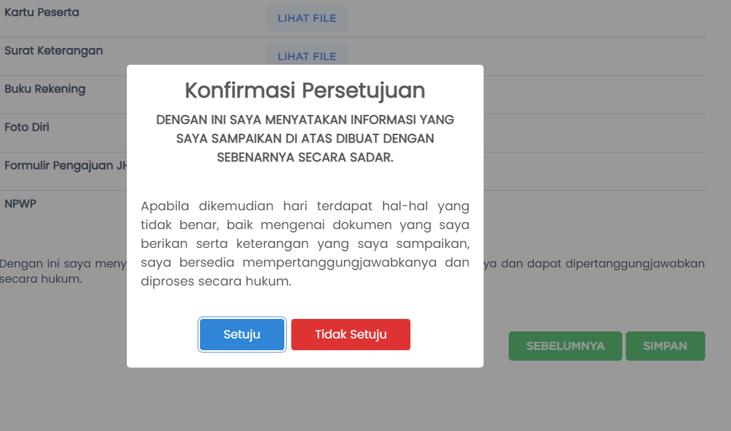Bagian persetujuan ketentuan BPJS.